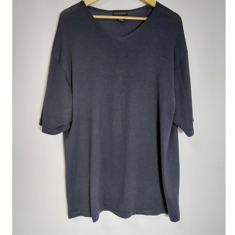 KEVOMAN Silk Blend V-Neck Top Solid Knit Short Sleeve Women Size XL